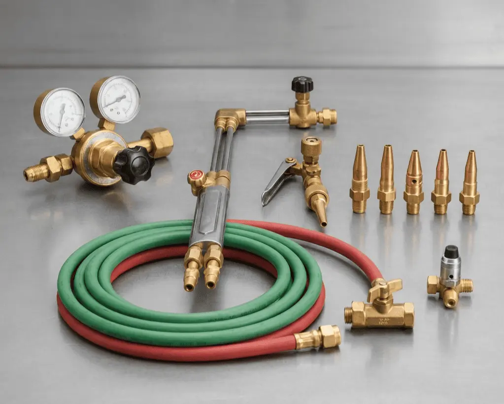Gas system accessories including regulators, valves, hoses, and welding equipment